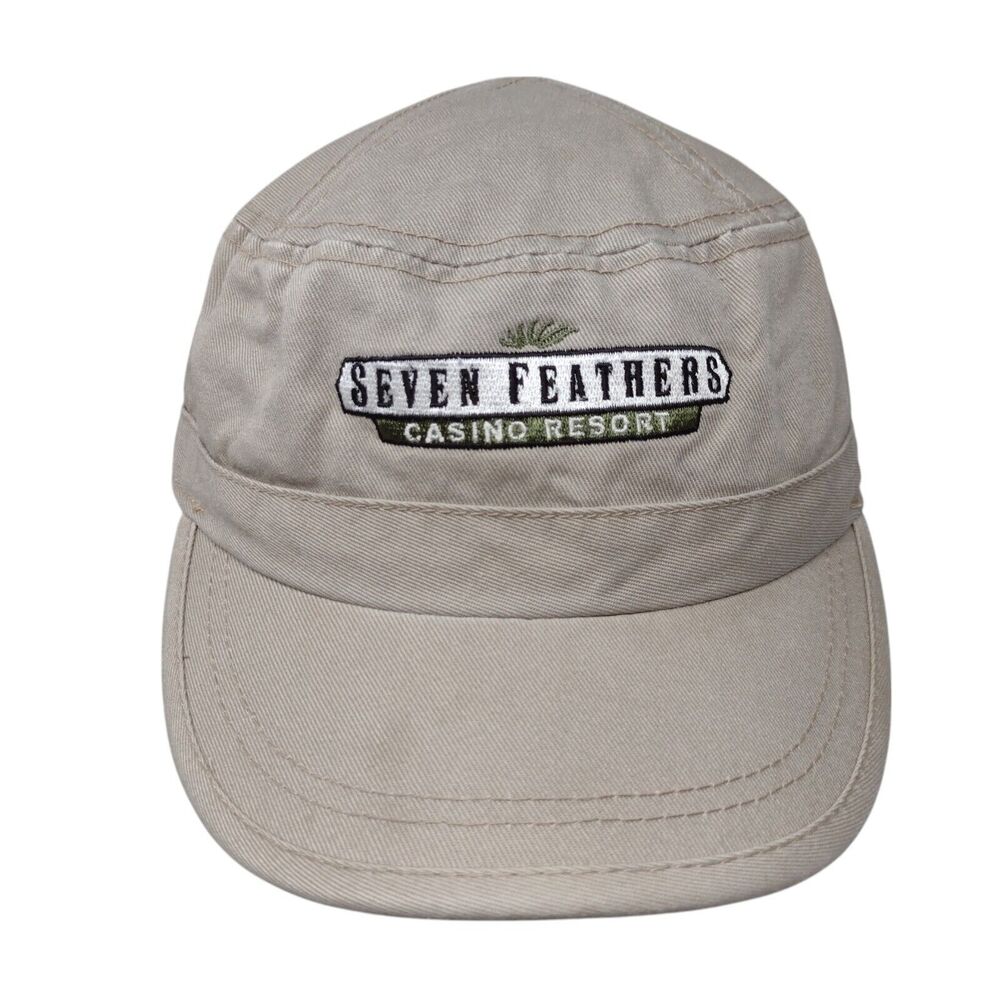 Seven Feathers Casino Resort Strapback Cadet Army Cap Tan OS Adjustable Cotton
